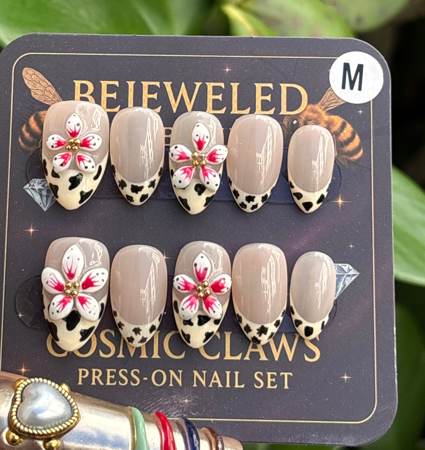 🤠🌸 Mini Queens – Cow Print Princess Press-On Nail Set (Ages 6–13)