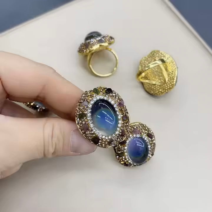 Celestial Crown-Regal Gold & Blue Statement Ring