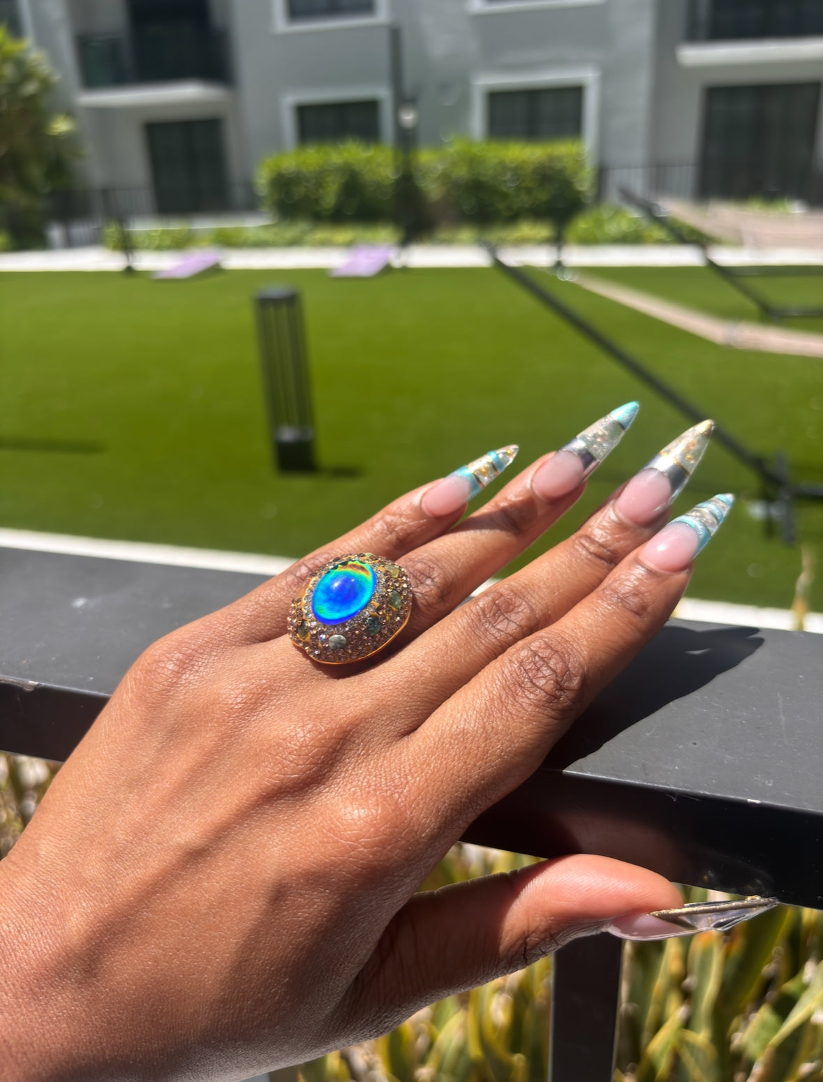 Celestial Crown-Regal Gold & Blue Statement Ring