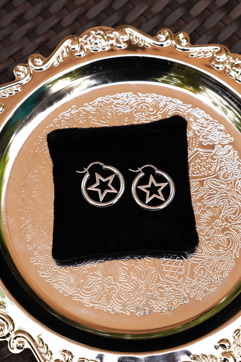 Dainty Star Hoops — Silver
