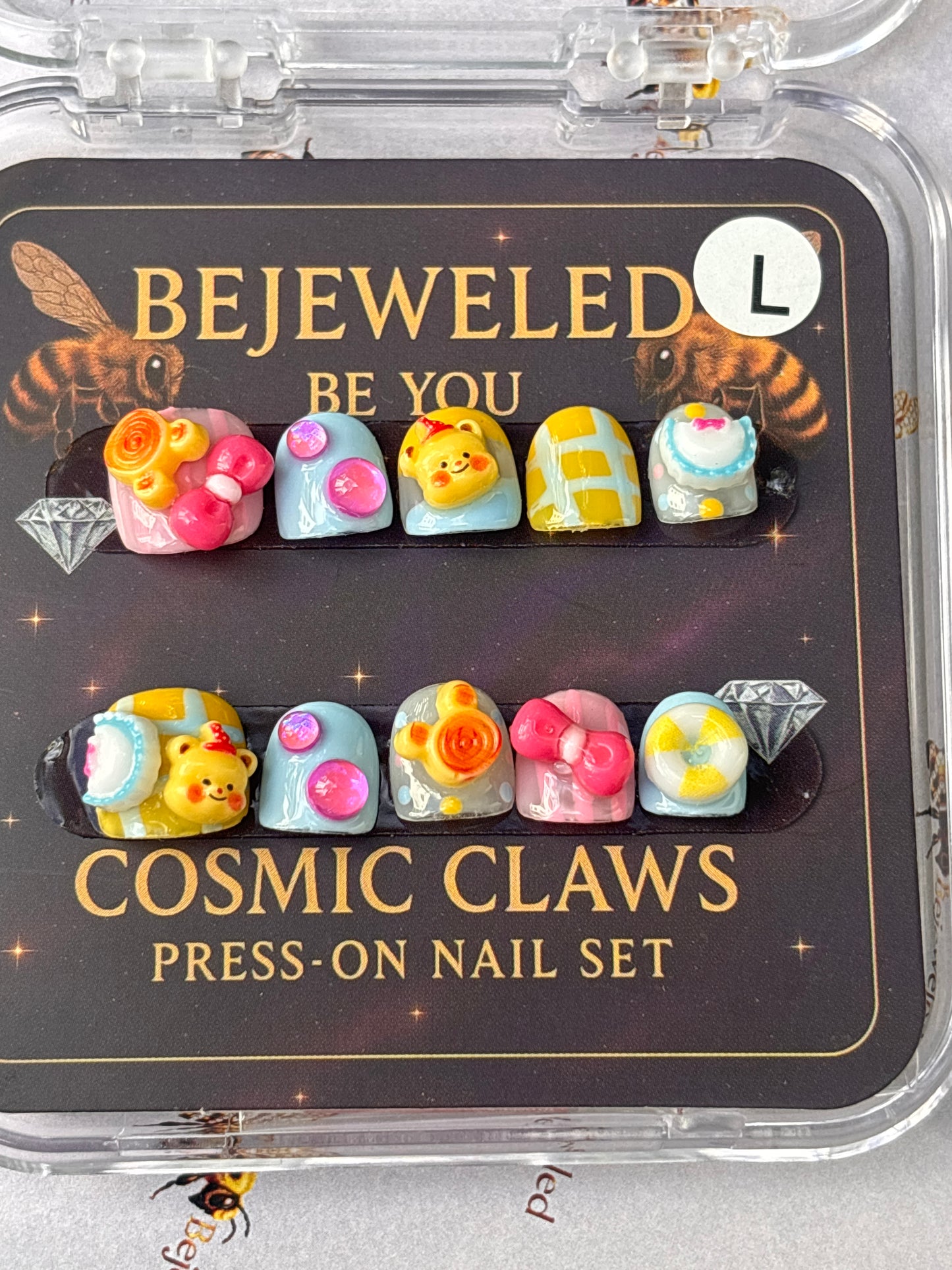 Mini Queens –  🍯 Honey Pop Party Press-On Nail Set (Ages 6–13)