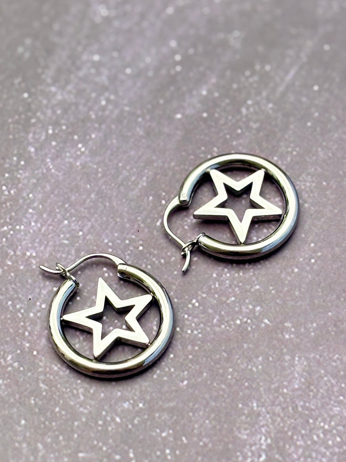 Dainty Star Hoops — Silver