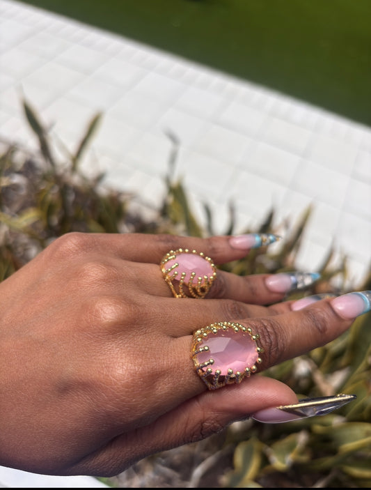 Pink Venom- Blush Stone & Dripping Gold Statement Ring