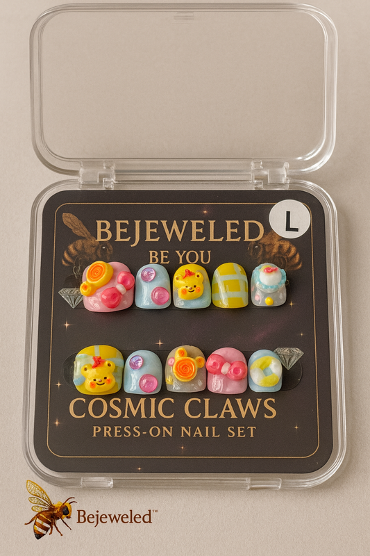 Mini Queens –  🍯 Honey Pop Party Press-On Nail Set (Ages 6–13)