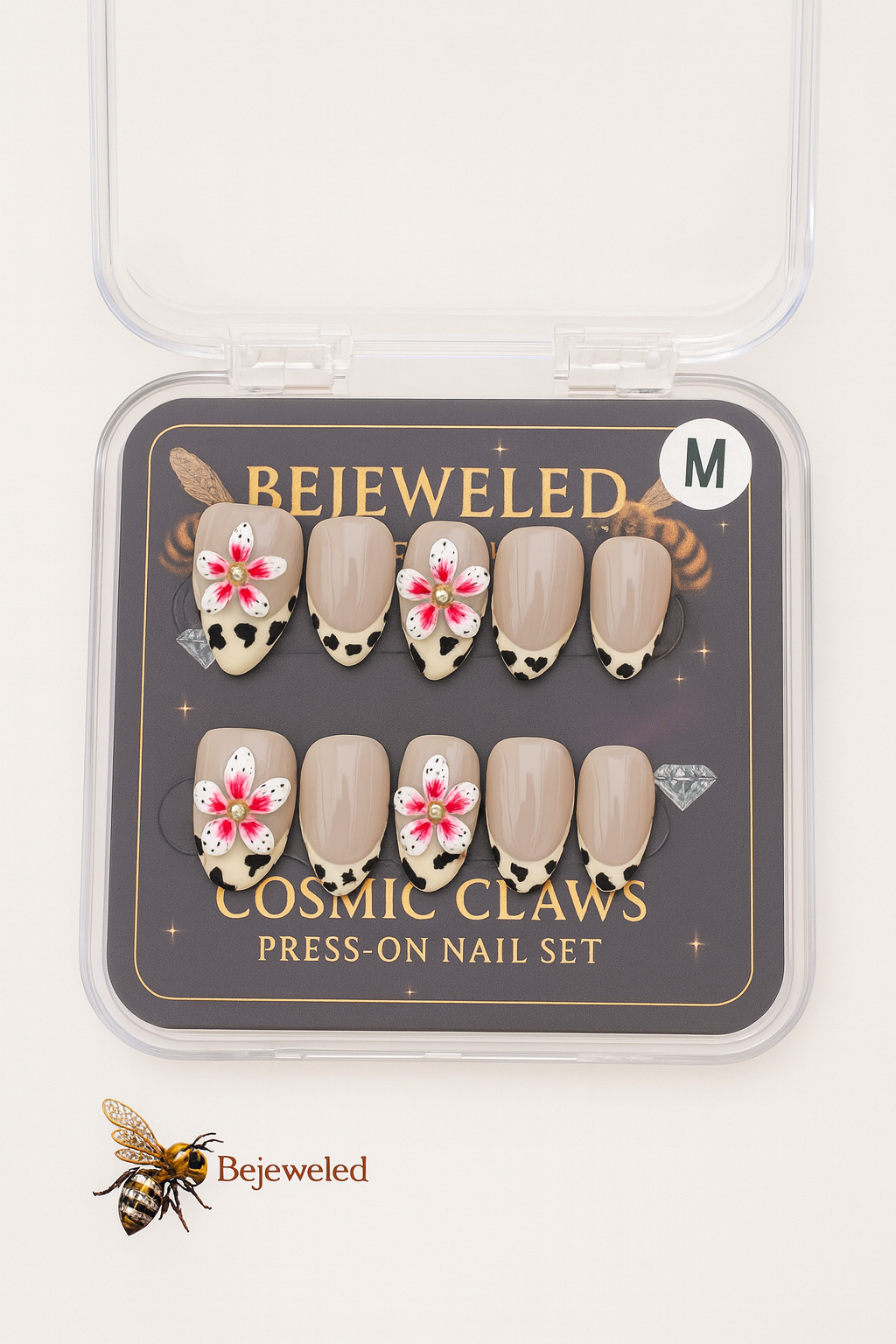 🤠🌸 Mini Queens – Cow Print Princess Press-On Nail Set (Ages 6–13)